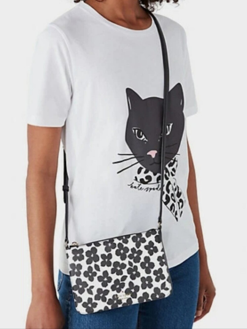 NWT Kate Spade Darcy Small Slim Floral Black & White Leather Crossbody Bag
